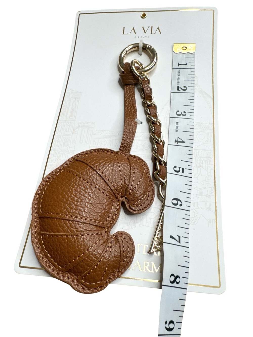 LA VIA Firenze Brown Croissant Leather Keychain - Picture 2 of 4